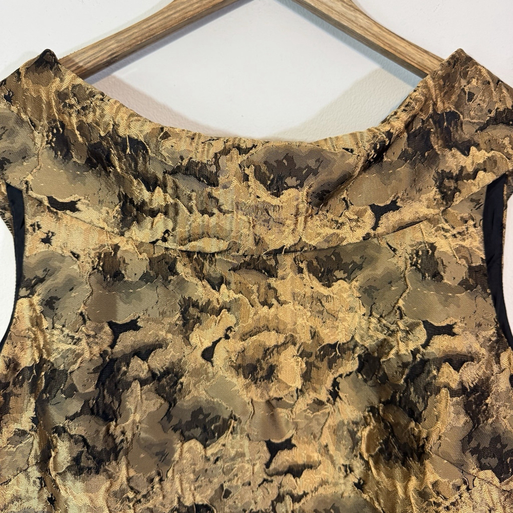 ADRIANNA PAPELL Bias Collar Shift Cocktail Dress Gold Black Size 14 - Picture 6 of 11
